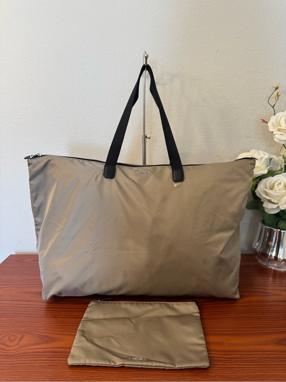 Tumi Tan Tote Bag with Black Handles